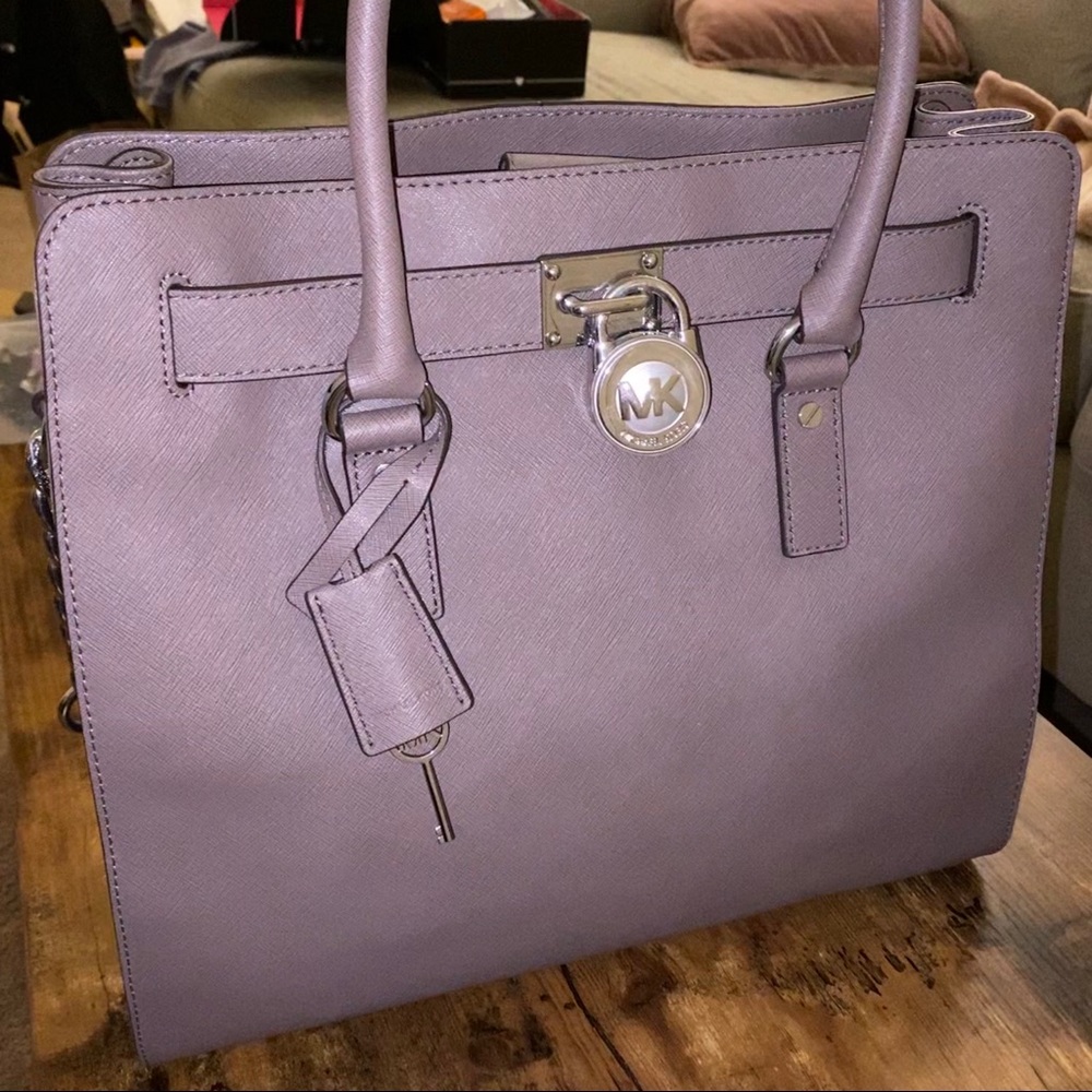 Michael Kors Hamilton Ns Saffiano Mauve Grey Purse
